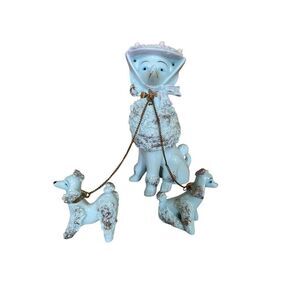 Lefton Antique Collection Poodle with Puppies Bonnet Vintage